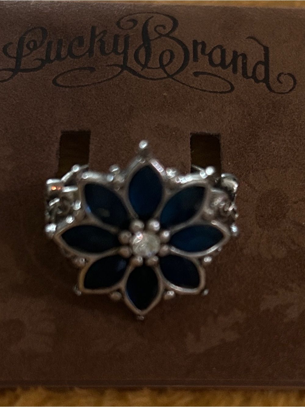 Lucky Brand Silver-Tone Navy Flower Ring NWT Size 7